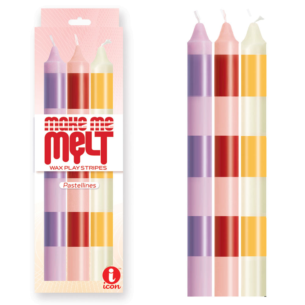 The 9s Make Me Melt Drip Candle 3-Pk - Pastellines - Pastel Coloured Drip Candles - 3 Pack - IC2328