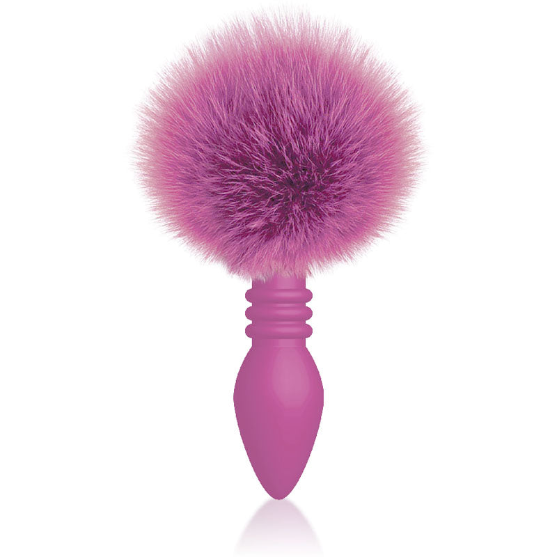 Ribbed Pink - Pink Butt Plug with Bunny Tail-IC2686