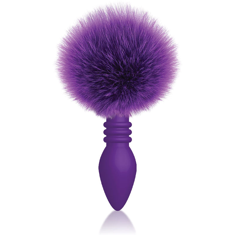Ribbed Purple - Purple Butt Plug with Bunny Tail-IC2687