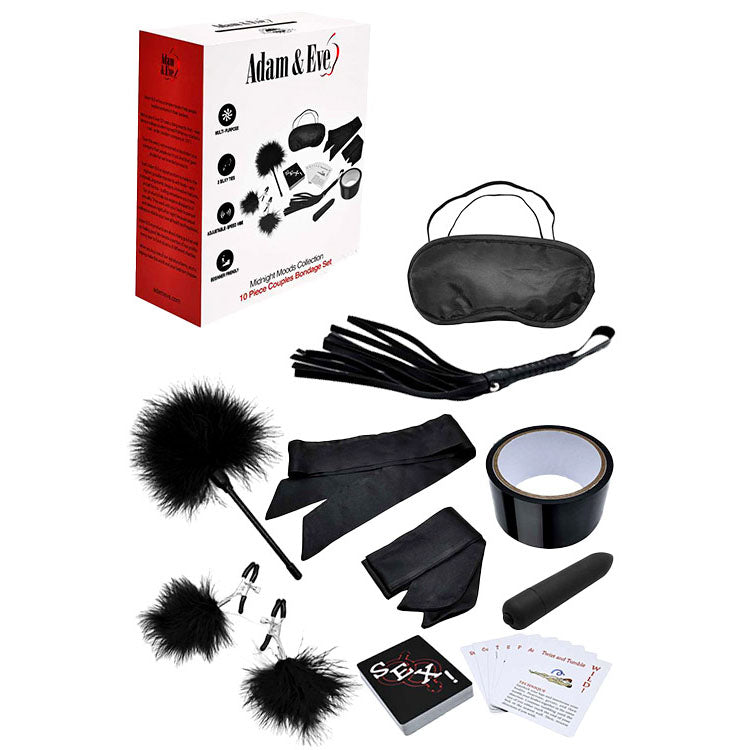 Adam & Eve MIDNIGHT MOODS COLLECTION - Black Couples Bondage Kit - Set of 10 Pieces-J536 8000