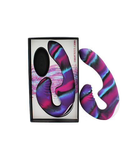 Colourful Camo Tandem Remote Control Strapless Strapon Blue-LA-2019-1B