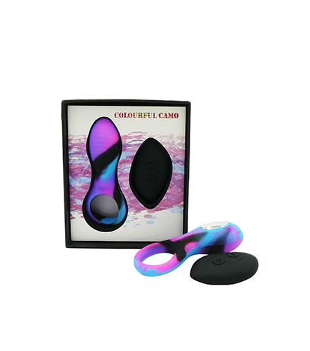Colourful Camo Bravo Remote Control Cock Ring Blue-LA-500928B