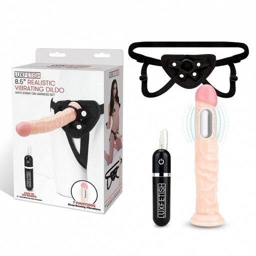 Lux Fetish 8.5" Realistic Vibrating Dildo & Strap-on Harness Set-LF1374