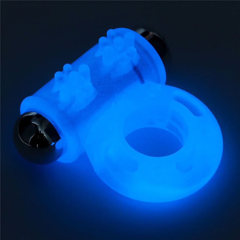 Lumino Play Vibrating Penis Ring - Glow in the Dark Blue Vibrating Cock Ring-LV343215