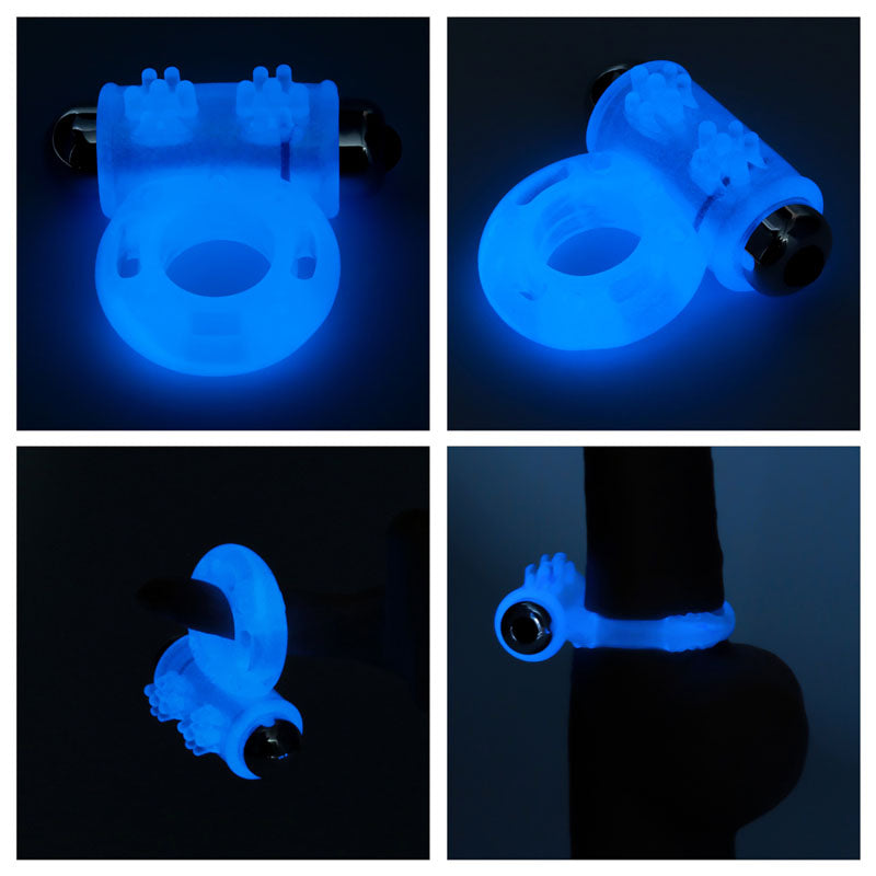 Lumino Play Vibrating Penis Ring - Glow in the Dark Blue Vibrating Cock Ring-LV343215