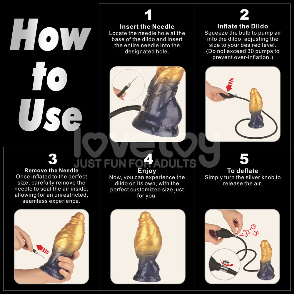 Aerosx 7.5 Inch Dual Density Inflatable Dildo - Gold/Blue 24 cm Inflatable Fantasy Dildo-LV416001