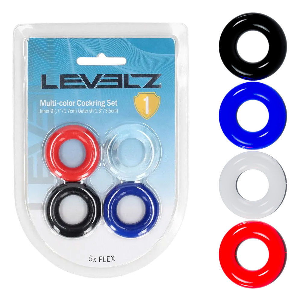 LEVELZ Multicolour Cock Ring Set - 4 Pack - Coloured Cock Rings - 4 Pack - LVL01-0001MUL
