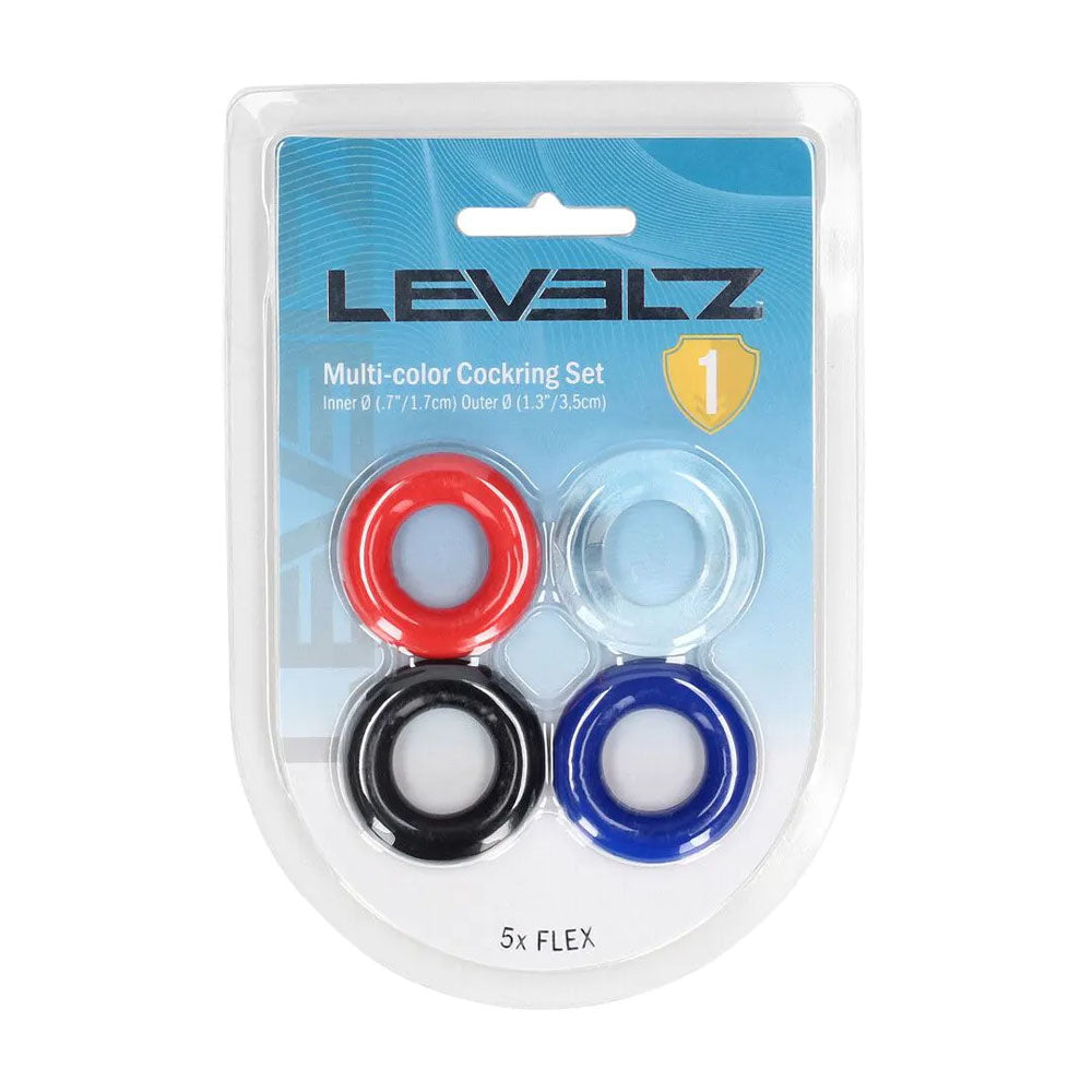 LEVELZ Multicolour Cock Ring Set - 4 Pack - Coloured Cock Rings - 4 Pack - LVL01-0001MUL