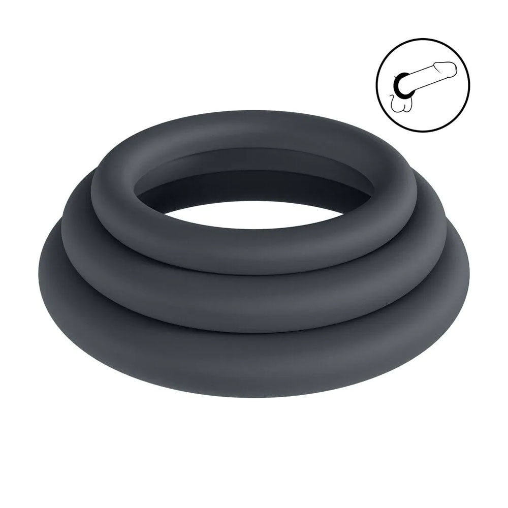 LEVELZ Classic Silicone Cock Ring Set - L/XL/XXL - Black Cock Rings - Set of 3 Sizes-LVL01-0007BLK