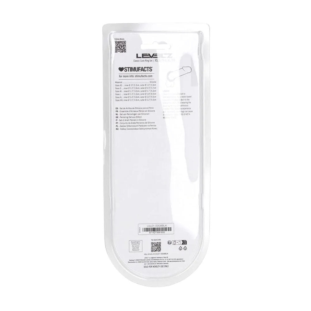 LEVELZ Classic Silicone Cock Ring Set of 6 - Black Cock Rings - Set of 6 Sizes-LVL01-0008BLK