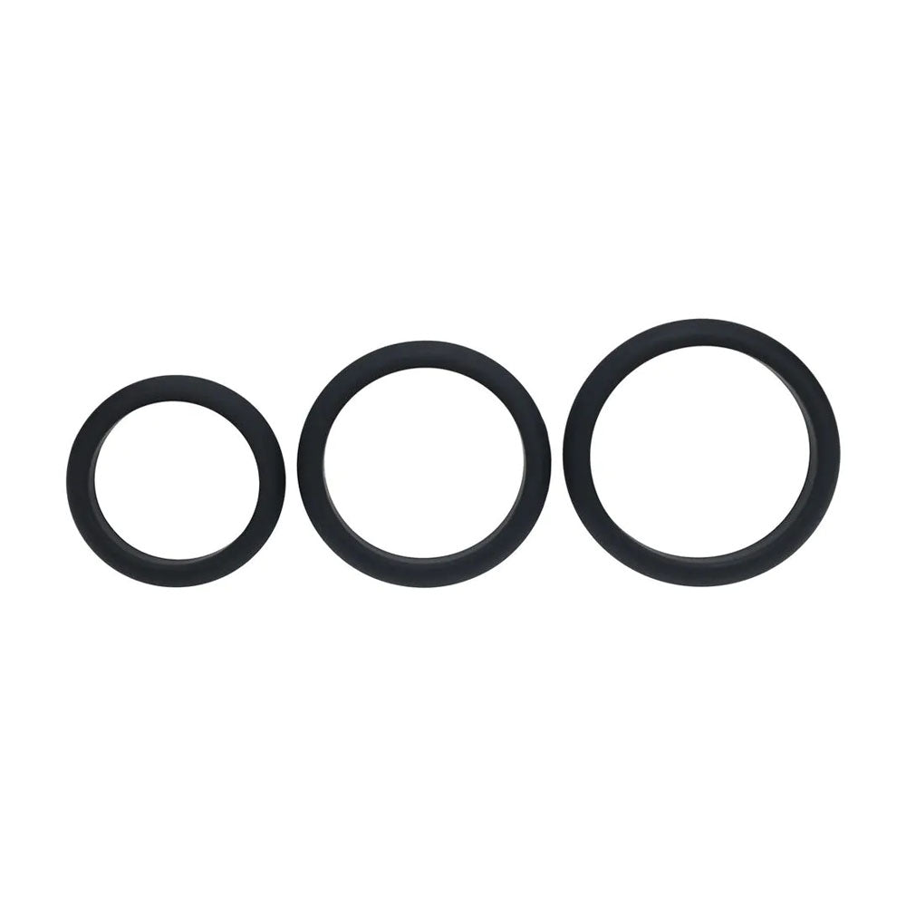 LEVELZ Wide O Silicone Cock Ring Set of 3 - L/XL/2X - Black Cock Rings - Set of 3 Sizes-LVL01-0015BLK