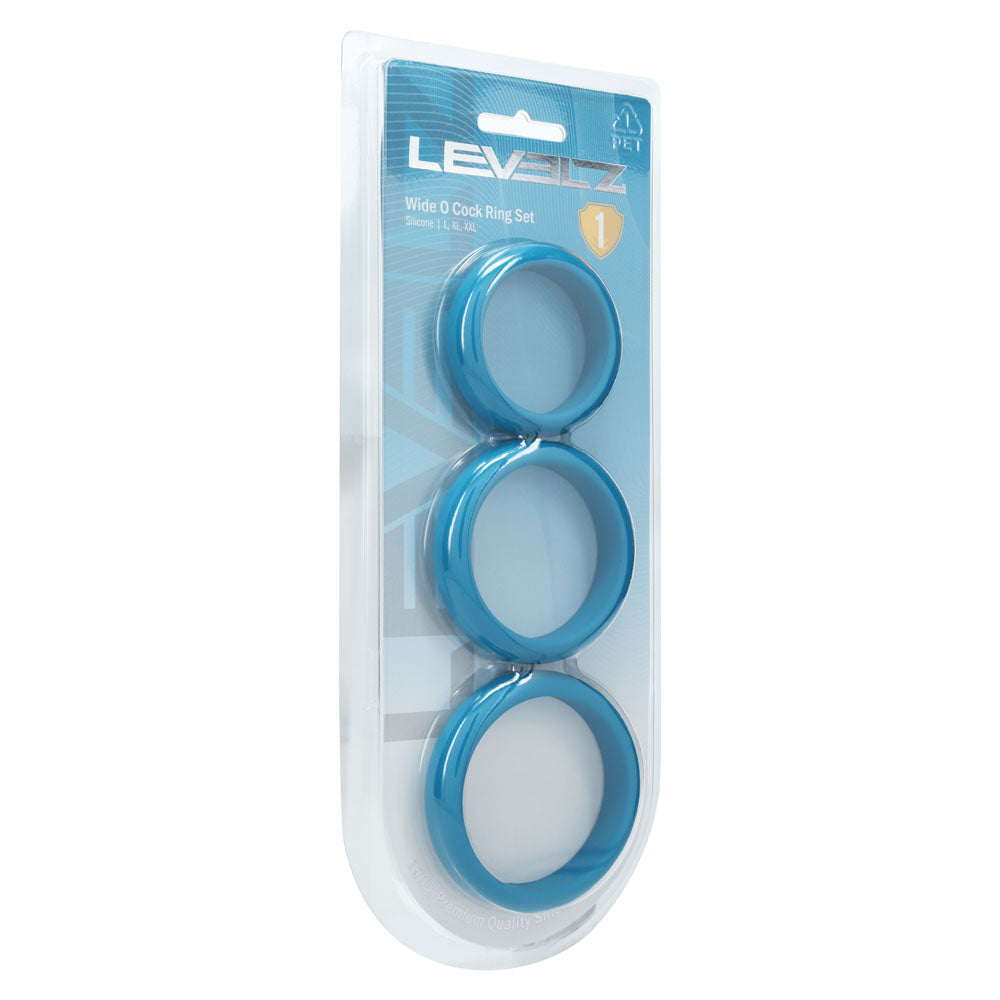 LEVELZ Wide O Silicone Cock Ring Set of 3 - L/XL/2X - Teal Cock Rings - Set of 3 Sizes-LVL01-0015TEA