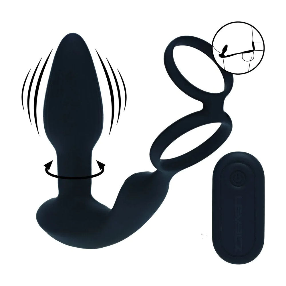 LEVELZ Dual Vibrating Prostate Stimulator with Cock Ring - Black USB Rechargeable Vibrating Butt Plug with Cock Ring-LVL03-0043BLK