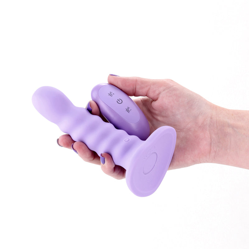 Colours Ribbed - 5 Vibrating Dildo - Purple - Purple 14.5 cm USB Rechargeable Vibrating Dildo with Wireless Remote - NSN-0401-45