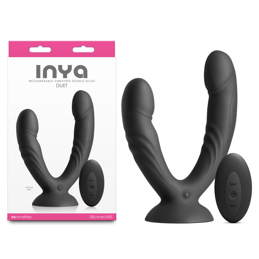 INYA Duet - Black - Black USB Rechargeable Vibrating Double Dildo with Wireless Remote - NSN-0552-63