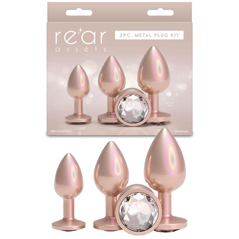 Rear Assets Trainer Kit - Iridescent Champagne - Iridescent Champagne Metallic Butt Plugs - Set of 3 Sizes - NSN-0960-06
