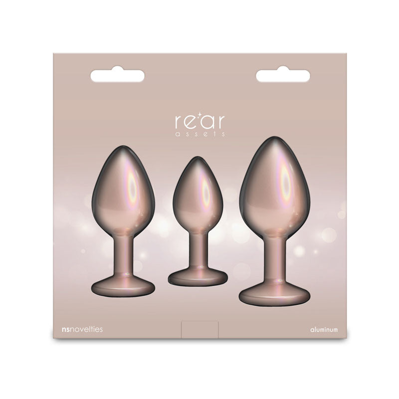 Rear Assets Trainer Kit - Iridescent Champagne - Iridescent Champagne Metallic Butt Plugs - Set of 3 Sizes - NSN-0960-06
