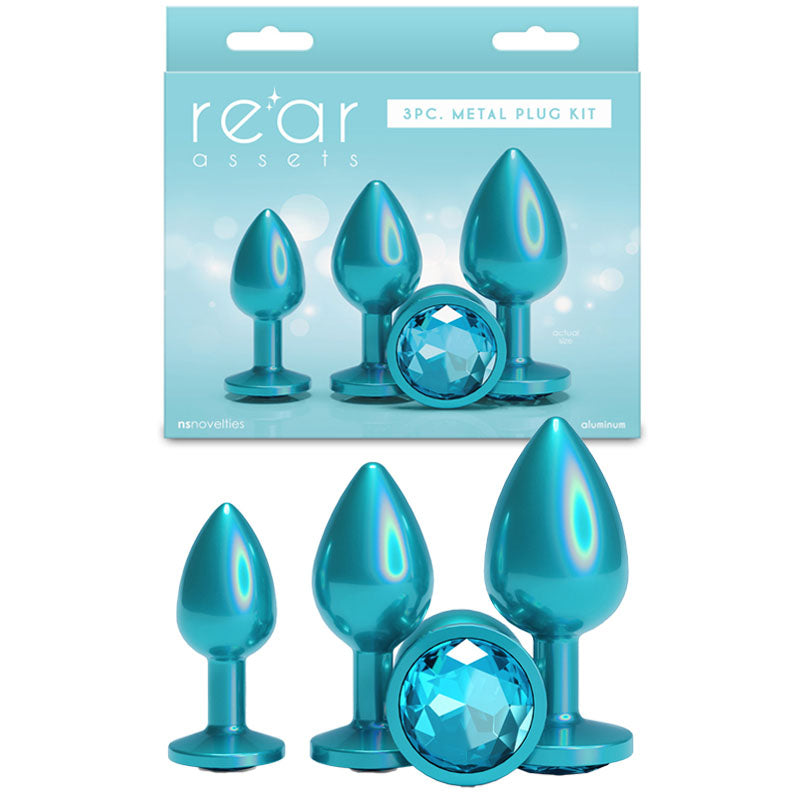 Rear Assets Trainer Kit - Iridescent Teal - Iridescent Teal Metallic Butt Plugs - Set of 3 Sizes - NSN-0960-07