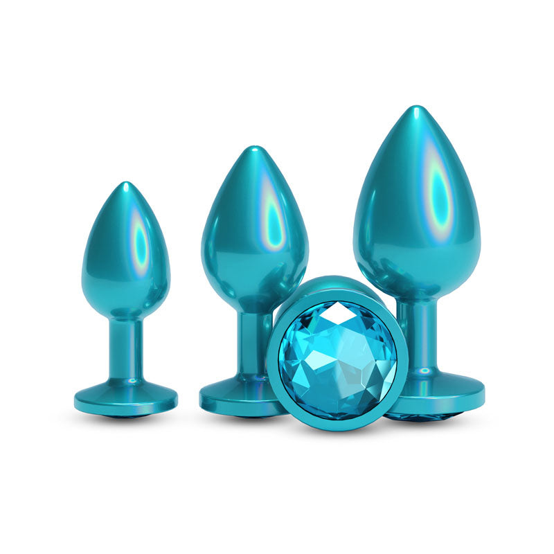 Rear Assets Trainer Kit - Iridescent Teal - Iridescent Teal Metallic Butt Plugs - Set of 3 Sizes - NSN-0960-07