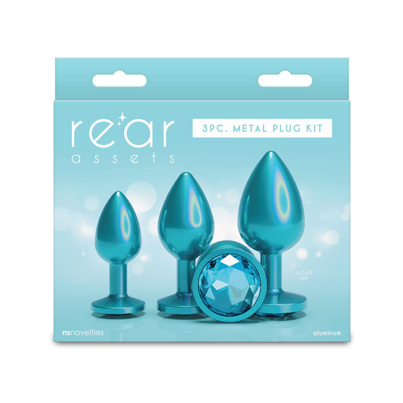 Rear Assets Trainer Kit - Iridescent Teal - Iridescent Teal Metallic Butt Plugs - Set of 3 Sizes - NSN-0960-07