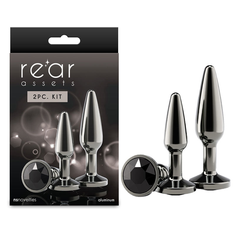 Rear Assets Tapered Trainer Kit - Gunmetal - Gunmetal Grey Metal Butt Plugs - Set of 2 Sizes - NSN-0969-03