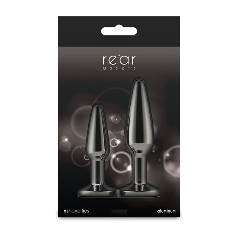 Rear Assets Tapered Trainer Kit - Gunmetal - Gunmetal Grey Metal Butt Plugs - Set of 2 Sizes - NSN-0969-03
