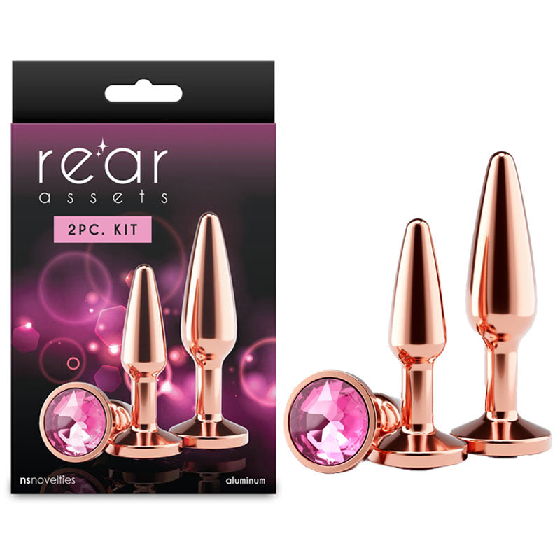 Rear Assets Tapered Trainer Kit - Rose Gold - Rose Gold Metal Butt Plugs - Set of 2 Sizes - NSN-0969-04