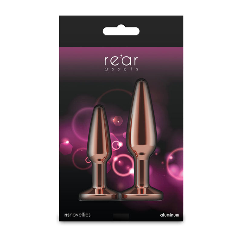 Rear Assets Tapered Trainer Kit - Rose Gold - Rose Gold Metal Butt Plugs - Set of 2 Sizes - NSN-0969-04