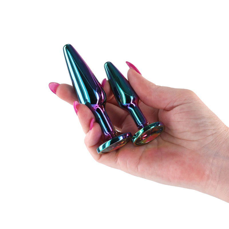 Rear Assets Tapered Trainer Kit - Multicolour - Multicoloured Metal Butt Plugs - Set of 2 Sizes - NSN-0969-09
