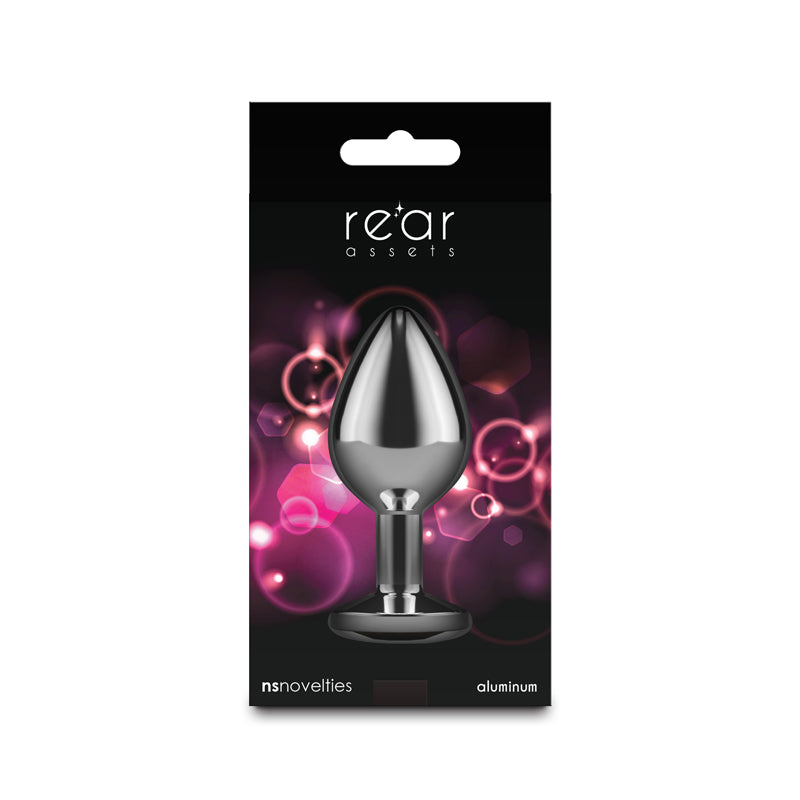 Rear Assets Silver - Medium - Pink Gem - Silver Medium Metal Butt Plug with Pink Gem Base - NSN-0970-14