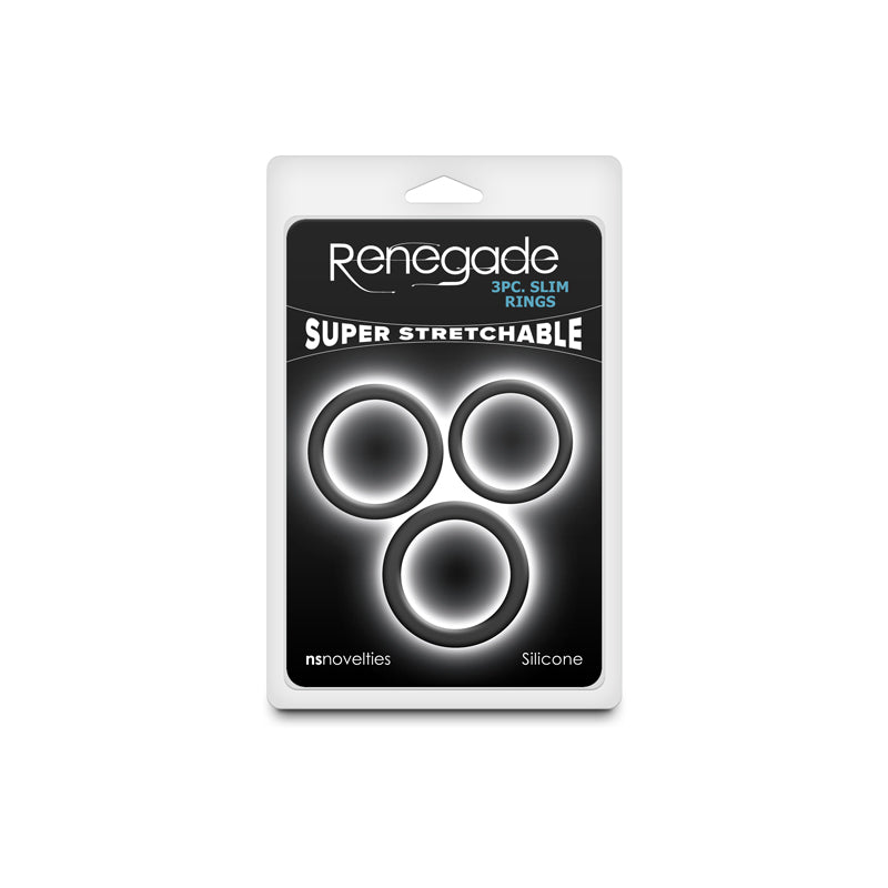 Renegade 3pc Slim Rings - Black - Black Cock Rings - Set of 3 Sizes-NSN-1111-03