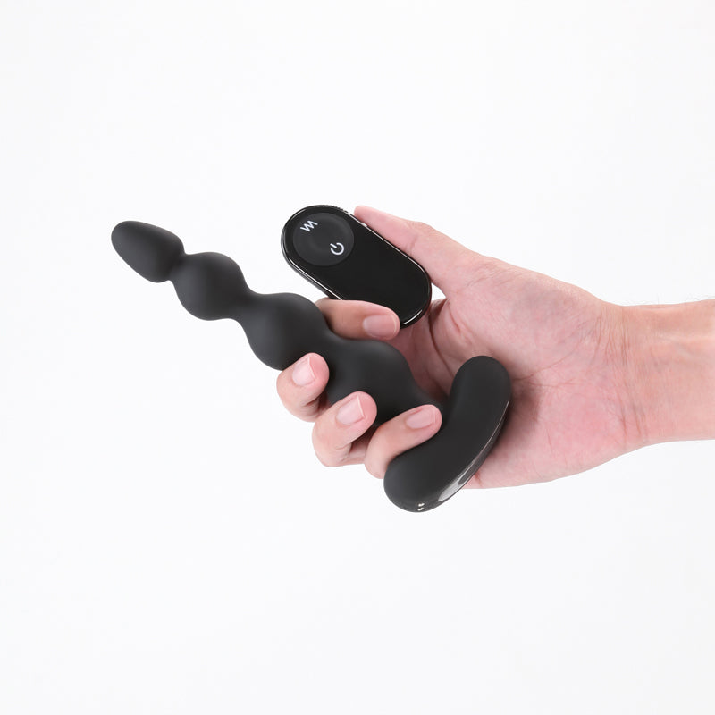 Renegade Reign - Black - Black 17.9 cm USB Rechargeable Vibrating Anal Beads with Wireless Remote - NSN-1162-23