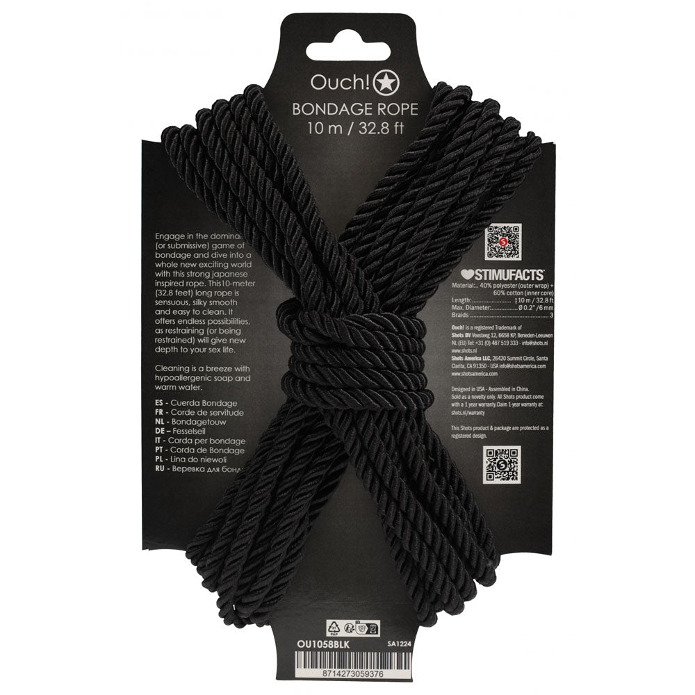 OUCH! Bondage Rope - 10 M - Black - Black Nylon Bondage Rope - 10 metre Length-OU1058BLK