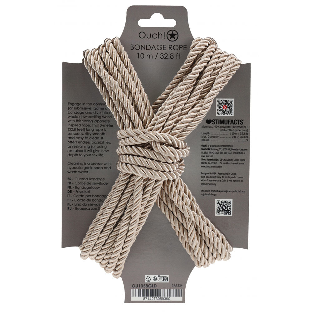 OUCH! Bondage Rope - 10 M - Gold - Gold Nylon Bondage Rope - 10 metre Length-OU1058GLD