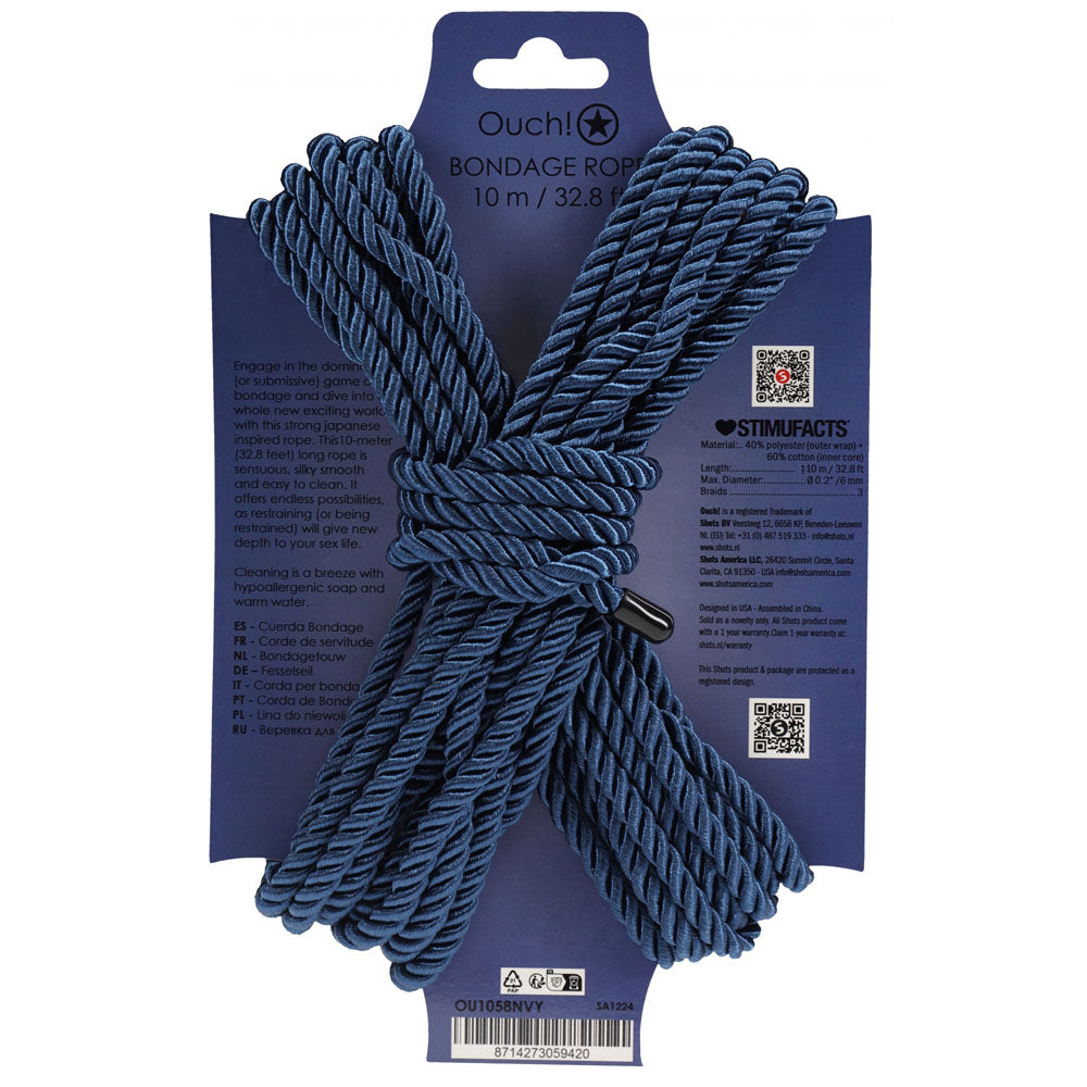 OUCH! Bondage Rope - 10 M - Navy Blue - Navy Blue Nylon Bondage Rope - 10 metre Length-OU1058NVY