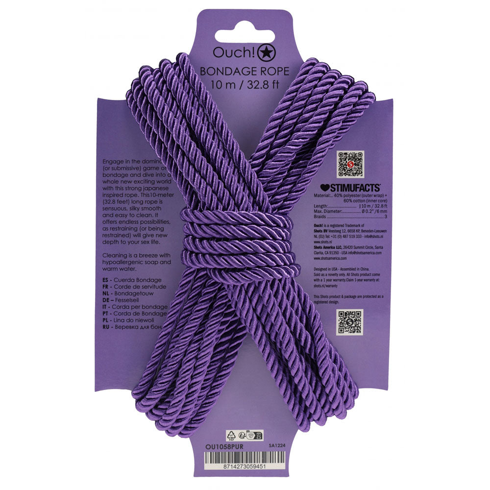 OUCH! Bondage Rope - 10 M - Purple - Purple Nylon Bondage Rope - 10 metre Length-OU1058PUR