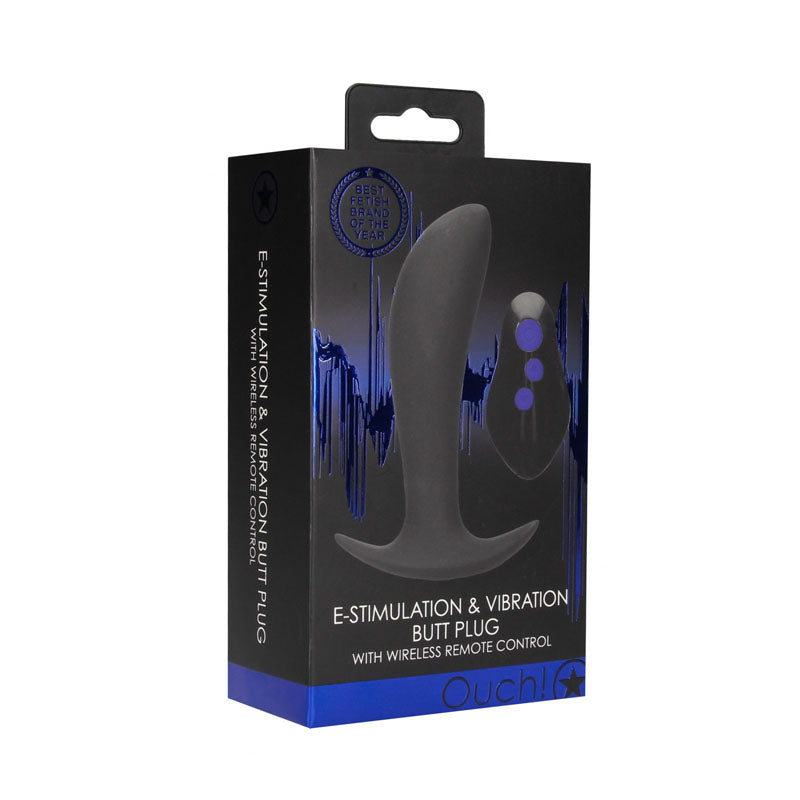 OUCH! e-Stim & Vibrating Butt Plug with Wireless Remote - Black 12.3 cm USB Rechargeable Vibrating Butt Plug with e-Stim-OU579BLK