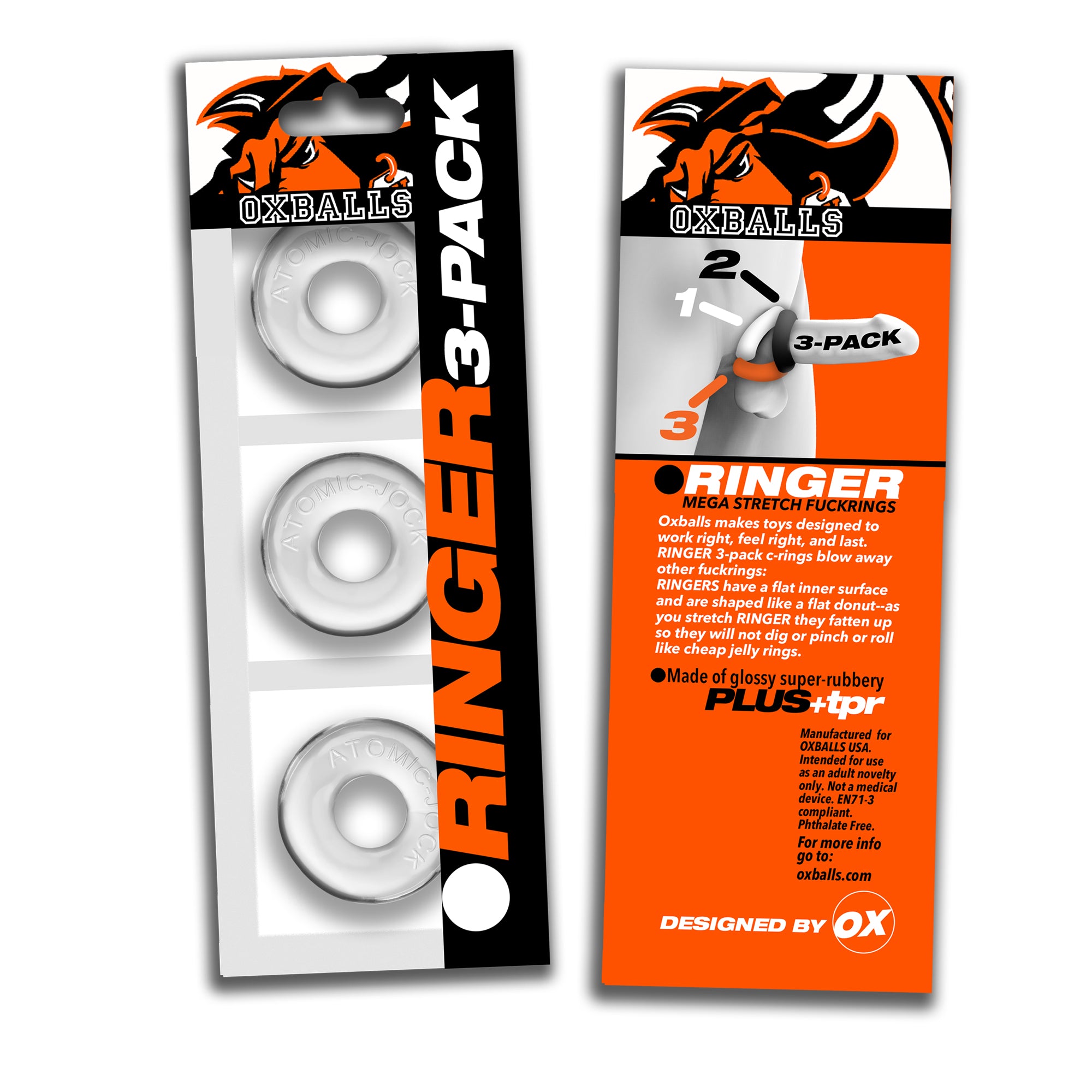 OXBALLS RINGER 3-pack of DO-NUT-1 cockrings CLEAR-OX-1324-CLR