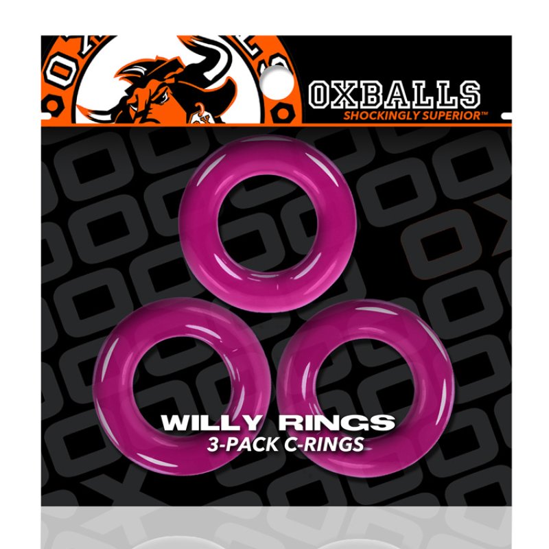 OXBALLS WILLY RINGS 3-pack stretchy cockrings HOT PINK-OX-3047-HOT