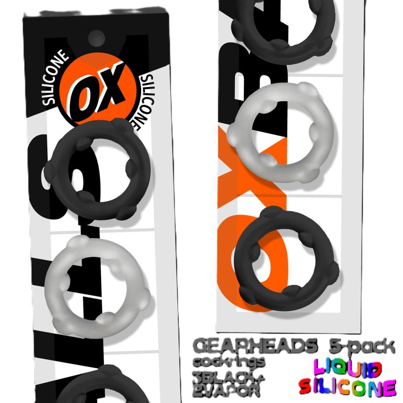 OXBALLS GEARHEADS 5-pack spinner rings BLACK/VAPOR-OX-3203-VP-BK