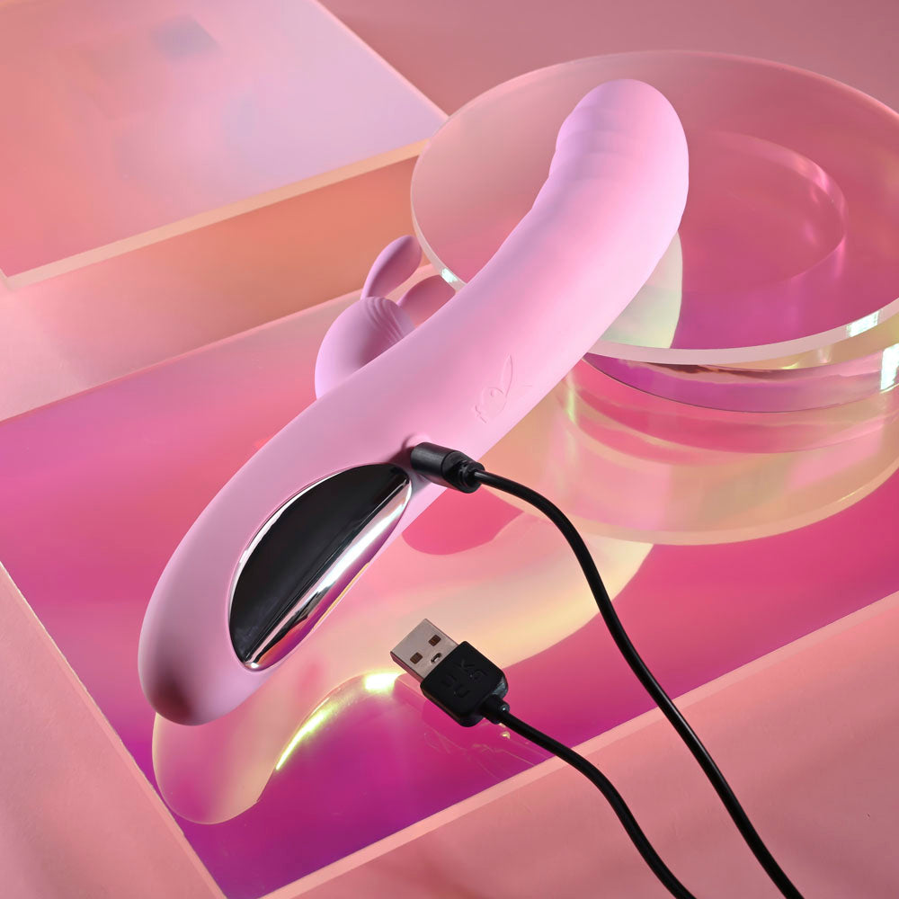 Playboy Pleasure RUB ME RIGHT - Pink 23.2 cm USB Rechargeable Thrusting Rabbit Vibrator-PB-RS-6626-2