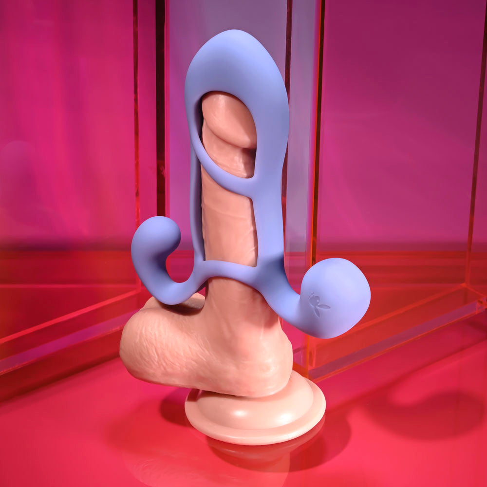 Playboy Pleasure FANTASY CAGE - Purple USB Rechargeable Vibrating Penis Sleeve-PB-RS-6824-2
