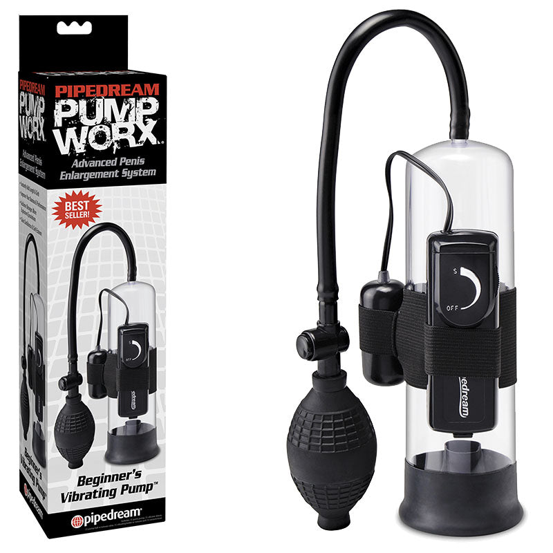 Pump Worx Beginners Vibrating Pump - Clear/Black Vibrating Penis Pump - PD3250-23