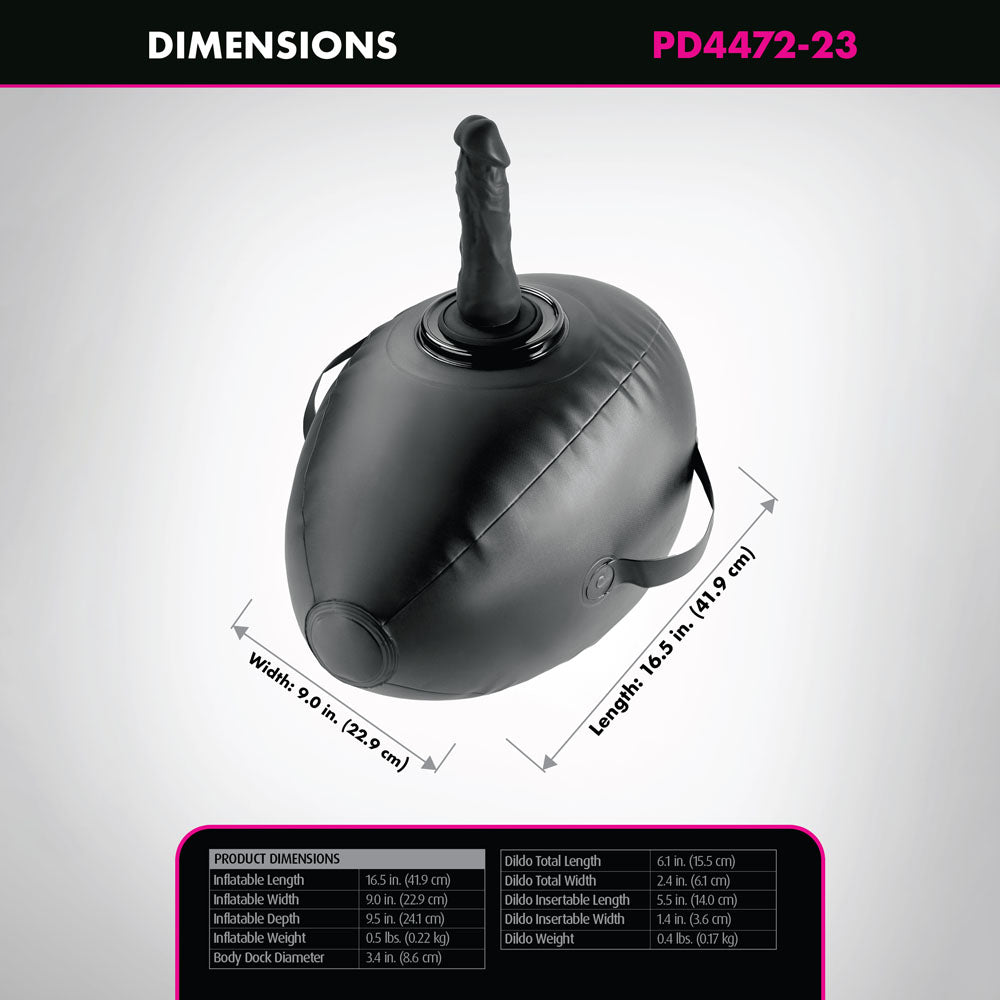 Fetish Fantasy Series Body Dock Inflatable Love Ball - Black Inflatable Cushion with Black 15.2 cm Dildo-PD4472-23