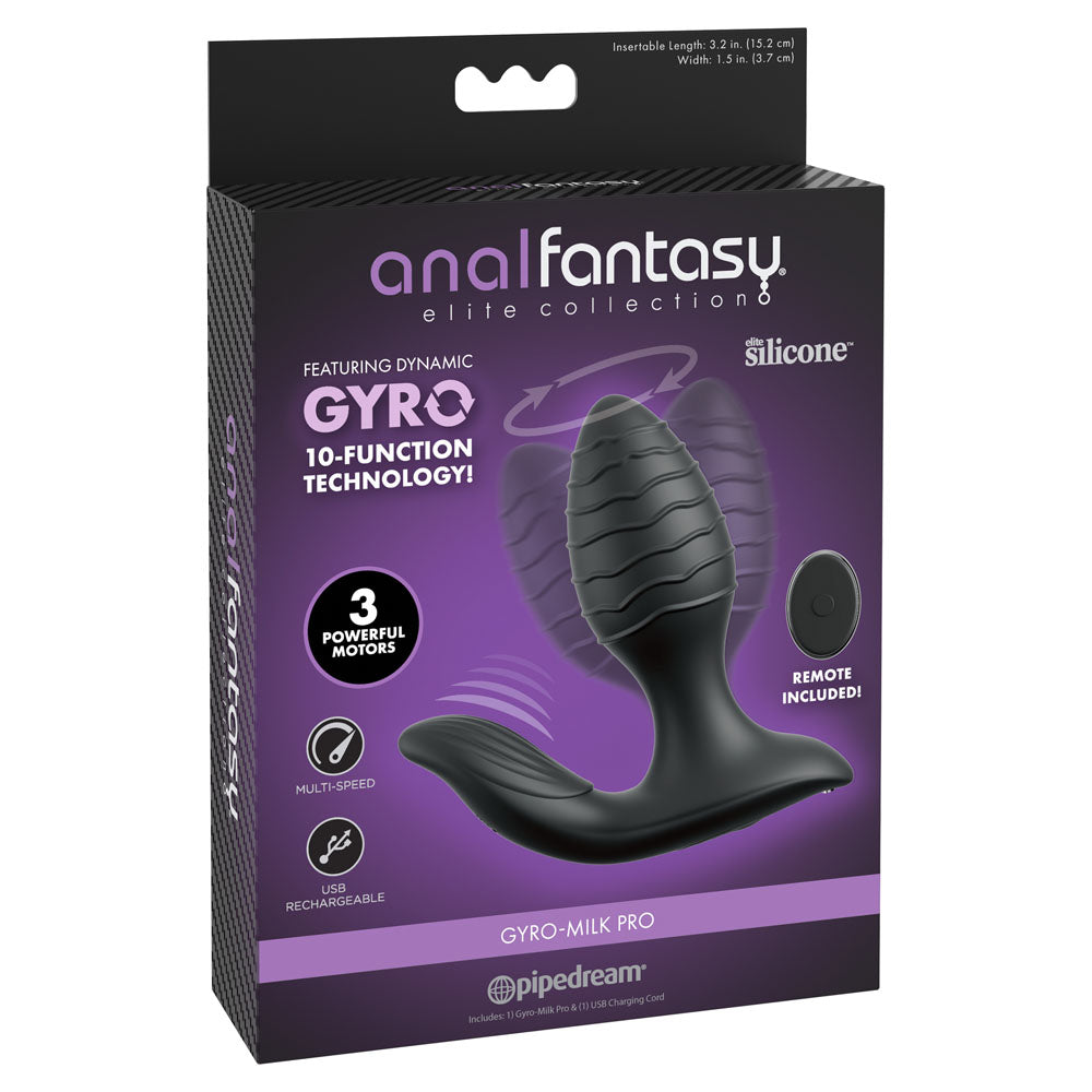 Anal Fantasy Elite Gyro-Milk Pro - Black - Black USB Rechargeable Gyrating Butt Plug-PD4796-23