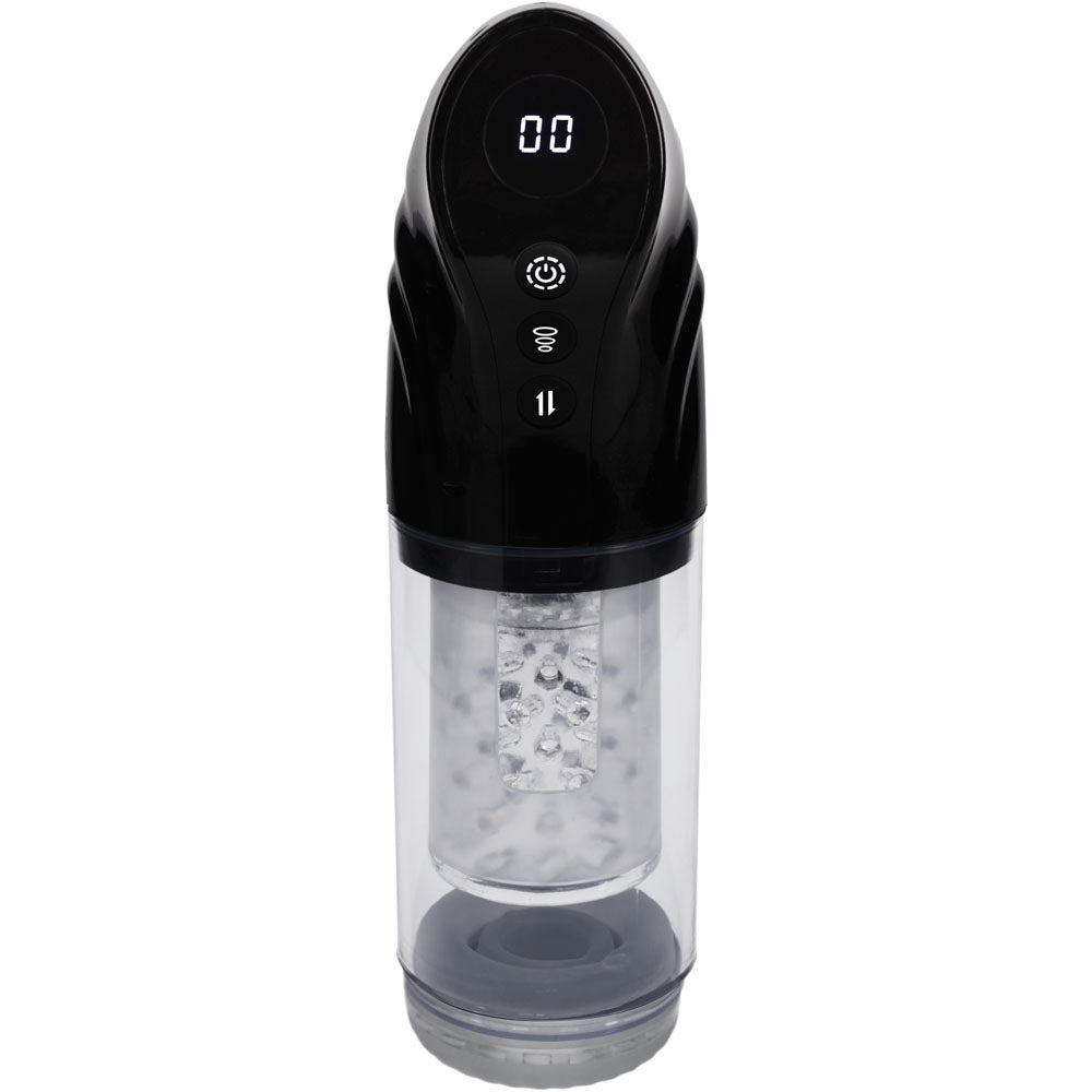 PUMPED Strokemate - Black/Clear USB Rechargeable Sucking Rotating and Thrusting Auto Masturbator-PMP063BLK
