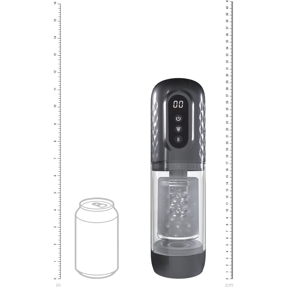 PUMPED Vortex - Gunmetal - Gunmetal Grey/Clear USB Rechargeable Sucking Rotating and Thrusting
