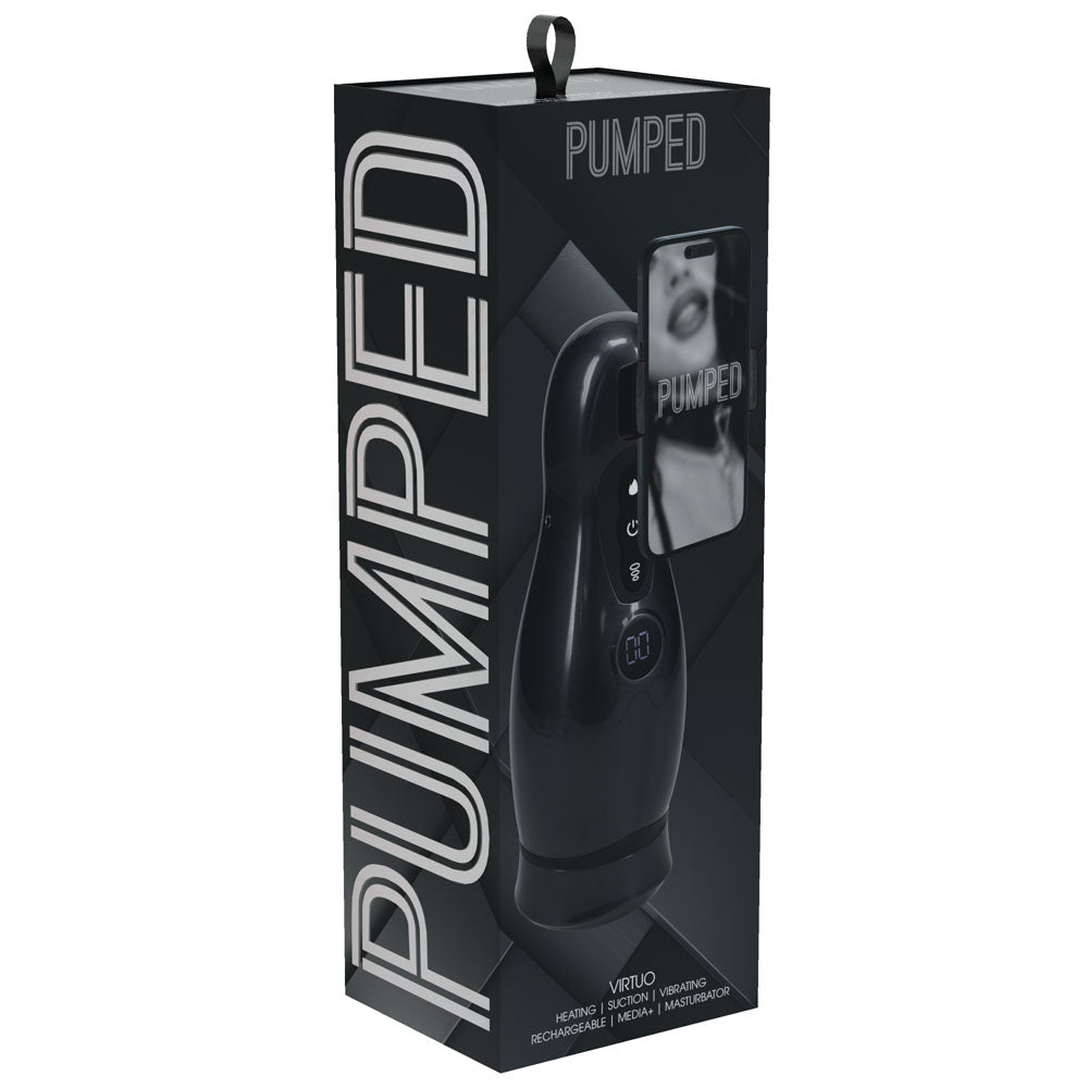 PUMPED Virtuo - Gunmetal - Gunmetal Grey/Clear USB Rechargeable Sucking And Vibrating Auto Masturbator-PMP065GUN