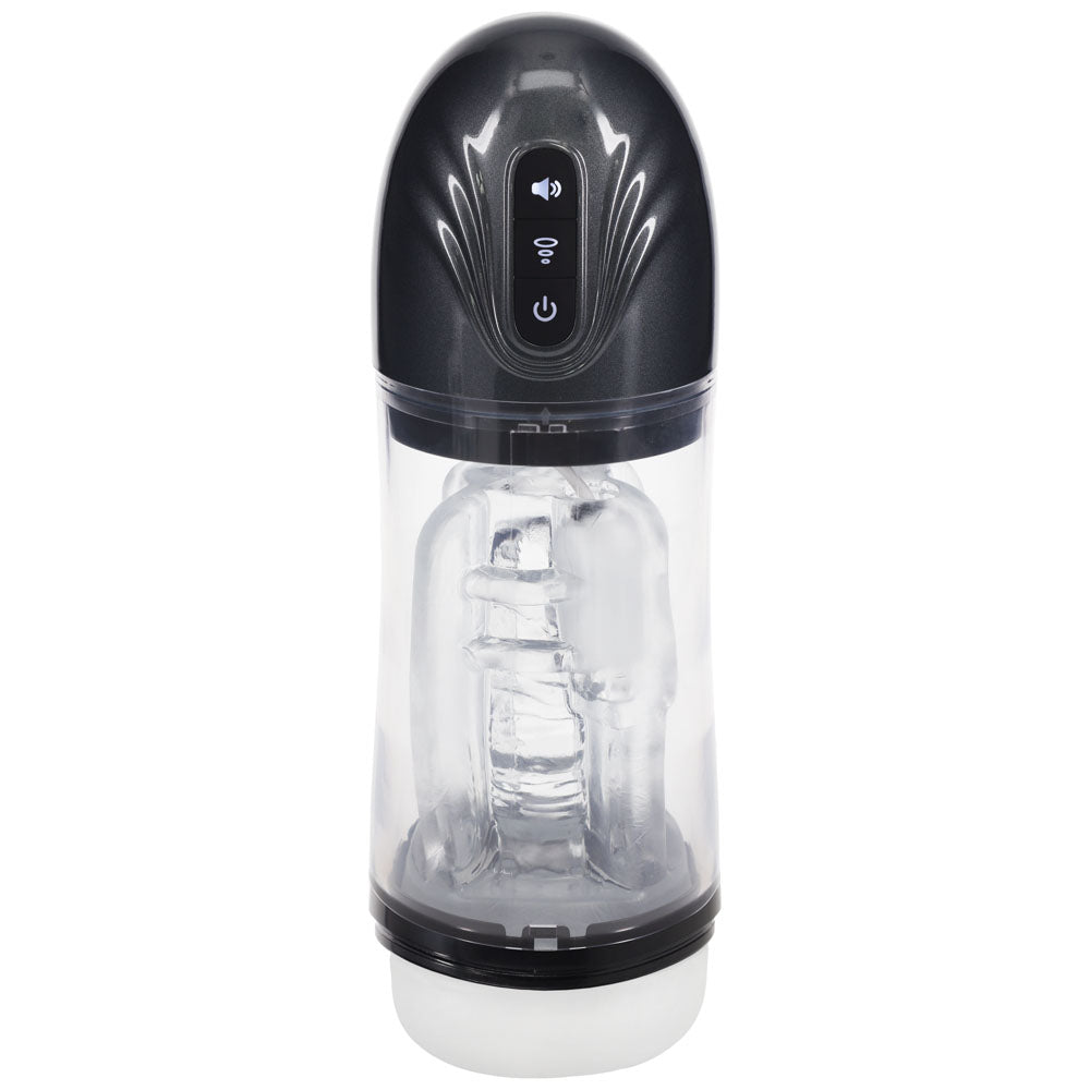 PUMPED SonicPull - Gunmetal - Gunmetal Grey/Clear USB Rechargeable Sucking And Vibrating Auto Masturbator-PMP066GUN