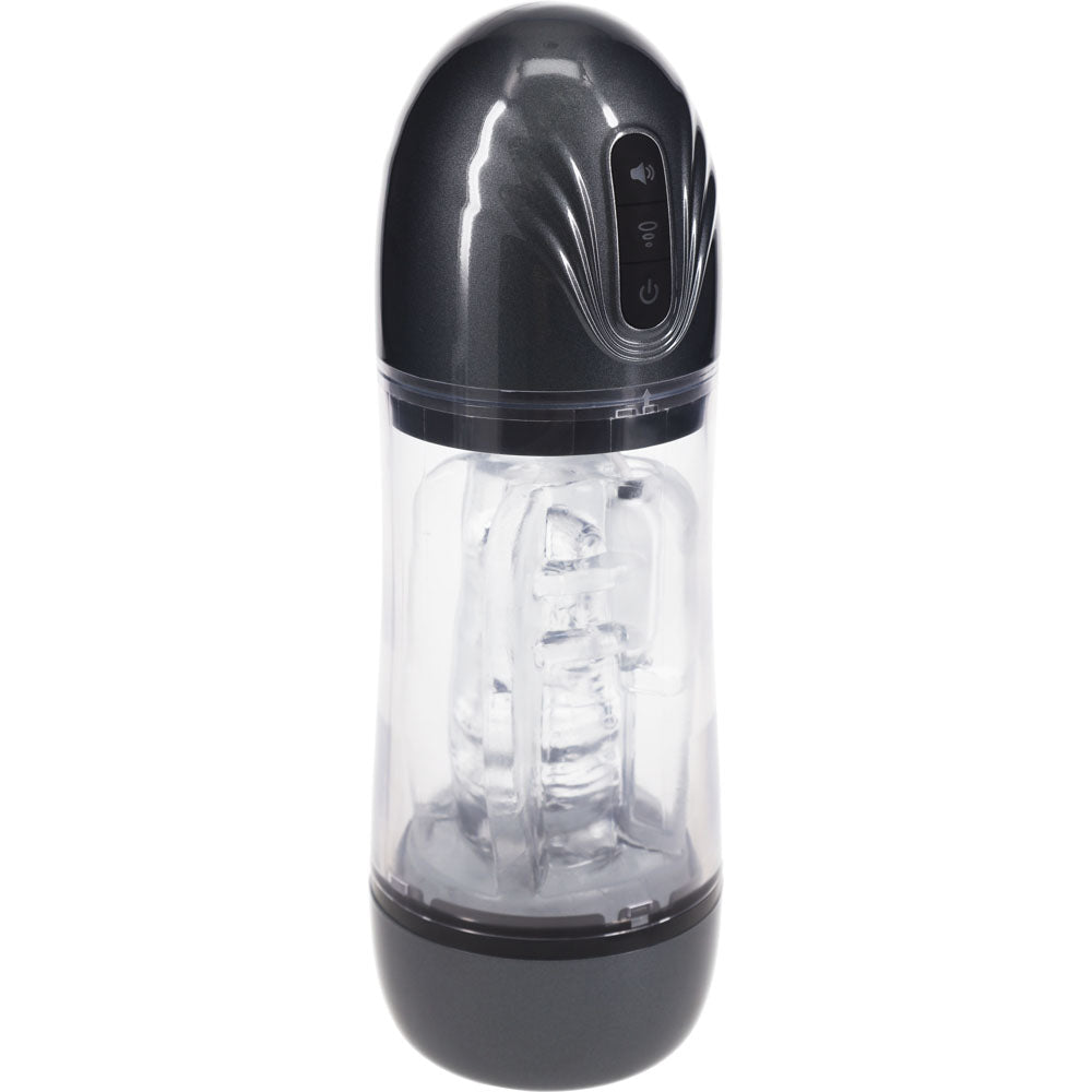 PUMPED SonicPull - Gunmetal - Gunmetal Grey/Clear USB Rechargeable Sucking And Vibrating Auto Masturbator-PMP066GUN